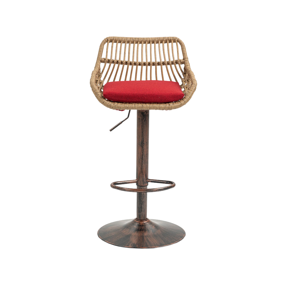 English Elm Modern Swivel Bar Stools Set of 2 Adjustable Counter Height Chairs with Linen Seat, Retro Rattan Back, 360° Rotation and Footrest, Vintage Gold Base, Durable Indoor/Outdoor Seating (Seat Height 25.6–33.9") Red W39594820