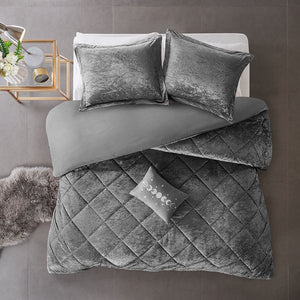English Elm King/Cal Velvet Duvet Cover Set with Quilted Diamond Texture, Decorative Pillow, Soft Luxe Feel Grey 15.75 L x 12.6 W x 7.87 H B03596071