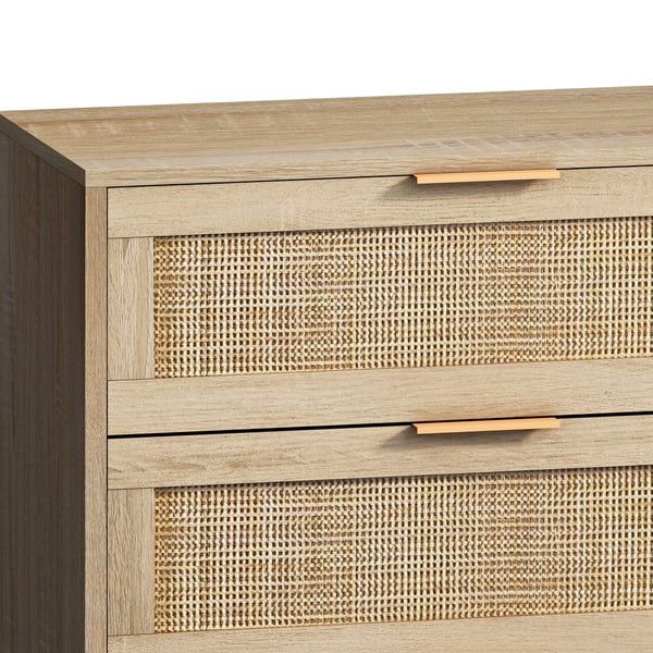 English Elm 51.18"6-Drawers Rattan Storage Cabinet with Natural Woven Drawers for Bedroom Living Room Decor, Durable Extra Storage W75784346
