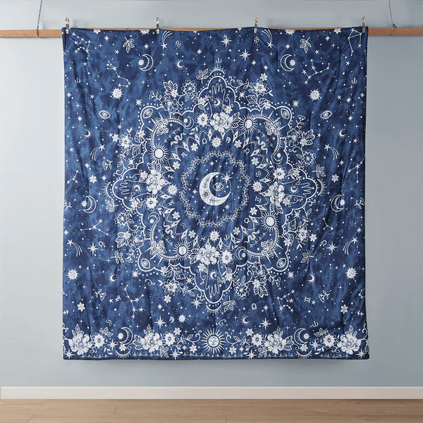English Elm Full/Queen Stella Celestial Comforter Set with Antimicrobial Navy Star & Moon Print, Shams + Pillow B03595969