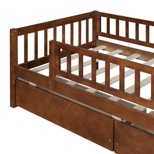 English Elm Twin Pine Wood Daybed with Storage Drawers for Guest Room or Studio Space Walnut WF301864AAL