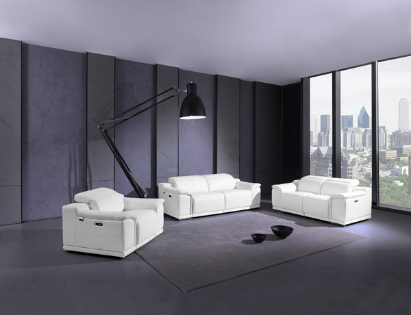 English Elm Global Top Grain Italian Leather Power Reclining Loveseat with USB Charger, Chrome Legs, High-Density Foam Cushioning White B05777773