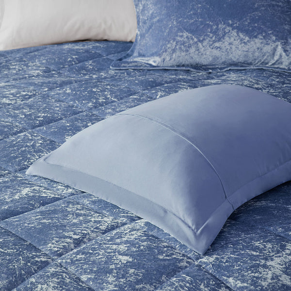 English Elm King/Cal Velvet Felicia Comforter Set Periwinkle Crushed Velvet Quilted Diamond Luxury Throw Pillow B03595989