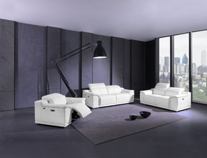 English Elm Global Genuine Italian Leather Power Recliner with USB, Stainless Steel Legs & High-Density Foam Cushioning White B05777772