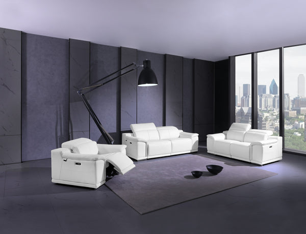 English Elm Global Top Grain Italian Leather Power Reclining Loveseat with USB Charger, Chrome Legs, High-Density Foam Cushioning White B05777773