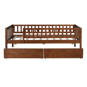 English Elm Twin Pine Wood Daybed with Storage Drawers for Guest Room or Studio Space Walnut WF301864AAL