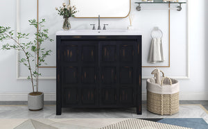 English Elm 36" Retro Espresso Bathroom Vanity Organizer with Sink — Solid Wood, Handcrafted Distressed Finish, Spacious Storage and Soft-Close Doors SV000004AAE-2