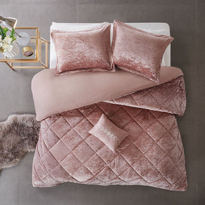 English Elm Twin/Twin Luxurious Felicia Crushed Velvet Duvet Cover Set with Quilted Diamond Top, Sham & Pillow B03596046