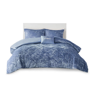 English Elm Twin/Twin Periwinkle Velvet Duvet Cover Set with Quilted Diamond Texture, Sham & Embroidered Pillow B03596095