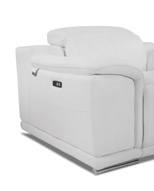 English Elm Global Genuine Italian Leather Power Reclining Sofa with USB, Top-Grain Comfort, Chrome Legs, White B05777774