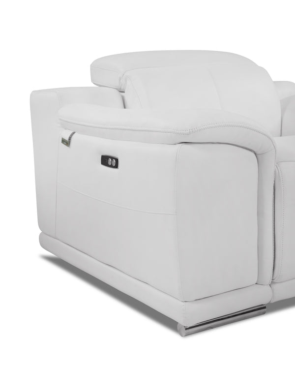 English Elm Global Genuine Italian Leather Power Reclining Sofa with USB, Top-Grain Comfort, Chrome Legs, White B05777774