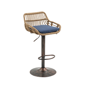 English Elm Modern Swivel Bar Stools Set of 2 Adjustable Counter Height Chairs with Linen Seat Vintage Gold Frame Blue W39594821