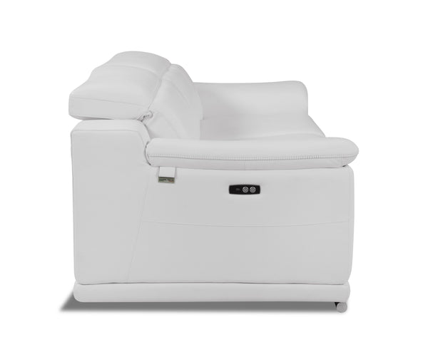 English Elm Global Genuine Italian Leather Power Reclining Sofa with USB, Top-Grain Comfort, Chrome Legs, White B05777774