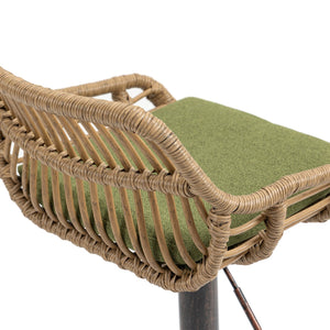 English Elm Modern Swivel Bar Stools Set of 2 Adjustable Counter Height Chairs with Linen Seat, Retro Rattan Back, 360° Rotation and Footrest, Vintage Gold Base, Durable Indoor/Outdoor Seating (Seat Height 25.6–33.9") Green W39594822