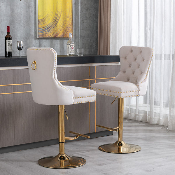 English Elm A&A Furniture Adjustable Velvet Swivel Barstools Set Of 2, Elegant Tufted Design For Home Bars & Kitchens W114367602
