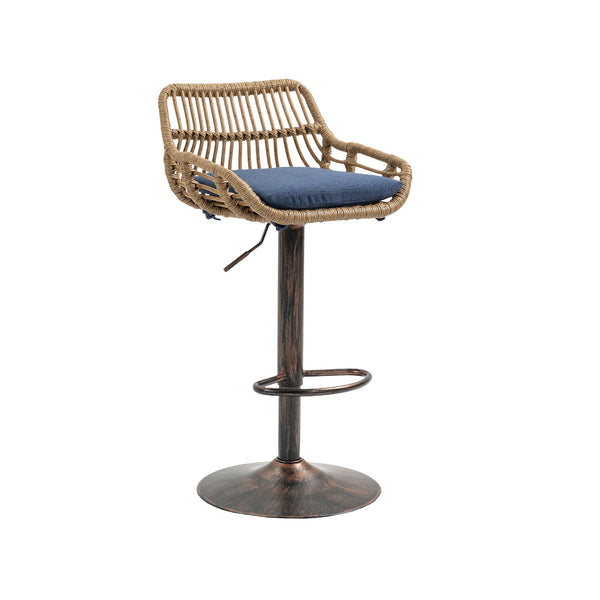 English Elm Modern Swivel Bar Stools Set of 2 Adjustable Counter Height Chairs with Linen Seat, Retro Rattan Back, 360° Rotation and Footrest, Vintage Gold Base, Durable Indoor/Outdoor Seating (Seat Height 25.6–33.9") Blue W39594821