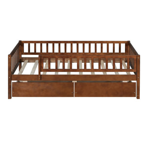 English Elm Twin Pine Wood Daybed with Storage Drawers for Guest Room or Studio Space Walnut WF301864AAL