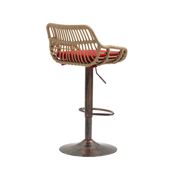 English Elm Modern Swivel Bar Stools Set of 2 Adjustable Counter Height Chairs with Linen Seat, Retro Rattan Back, 360° Rotation and Footrest, Vintage Gold Base, Durable Indoor/Outdoor Seating (Seat Height 25.6–33.9") Red W39594820