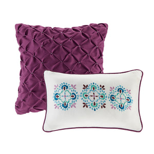 English Elm Twin/Twin Boho Reversible Quilt Set with Pillows — Vibrant Global Prints, Purple Reverse, OEKO-TEX Safe B03596118