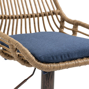 English Elm Modern Swivel Bar Stools Set of 2 Adjustable Counter Height Chairs with Linen Seat, Retro Rattan Back, 360° Rotation and Footrest, Vintage Gold Base, Durable Indoor/Outdoor Seating (Seat Height 25.6–33.9") Blue W39594821