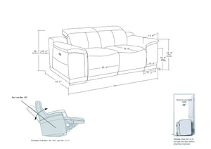 English Elm Global Top Grain Italian Leather Power Reclining Loveseat with USB Charger, Chrome Legs, High-Density Foam Cushioning White B05777773