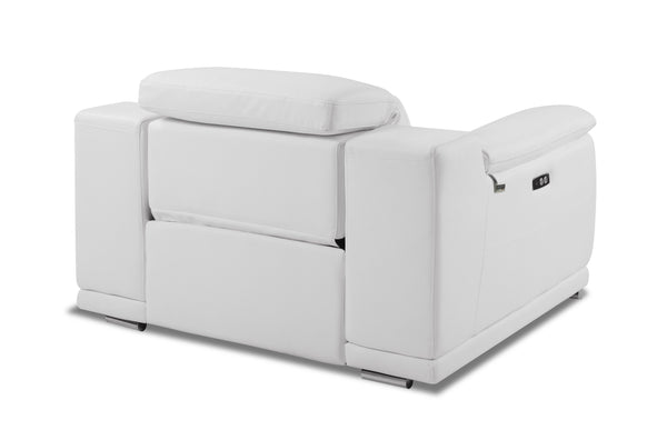 English Elm Global Genuine Italian Leather Power Recliner with USB, Stainless Steel Legs & High-Density Foam Cushioning White B05777772