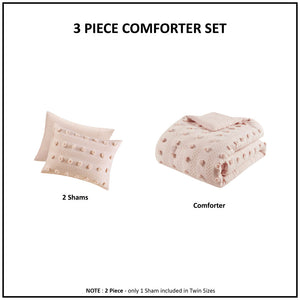 English Elm Twin/Twin Clip Jacquard Comforter Set with Pompom Texture, Hypoallergenic OEKO‑TEX Polyester, Antimicrobial Care B03596004