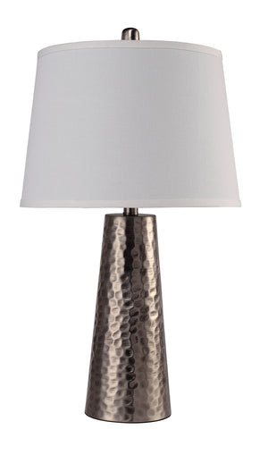 English Elm 25"H Brushed Nickel Hammered Metal Table Lamp with White Fabric Shade, Socket Switch, UL Listed (Elegant 26") B080107013