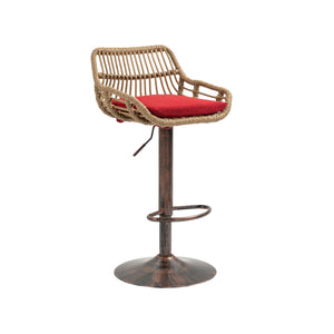 English Elm Modern Swivel Bar Stools Set of 2 Adjustable Counter Height Chairs with Linen Seat, Retro Rattan Back, 360° Rotation and Footrest, Vintage Gold Base, Durable Indoor/Outdoor Seating (Seat Height 25.6–33.9") Red W39594820