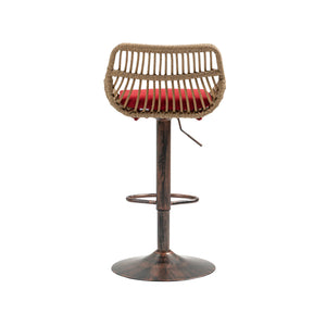 English Elm Modern Swivel Bar Stools Set of 2 Adjustable Counter Height Chairs with Linen Seat, Retro Rattan Back, 360° Rotation and Footrest, Vintage Gold Base, Durable Indoor/Outdoor Seating (Seat Height 25.6–33.9") Red W39594820
