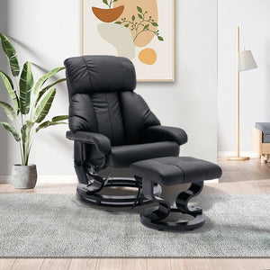 English Elm Recliner with Massage Ottoman Swivel Pu Leather Mid Century Modern Living Room Chair W1733102610
