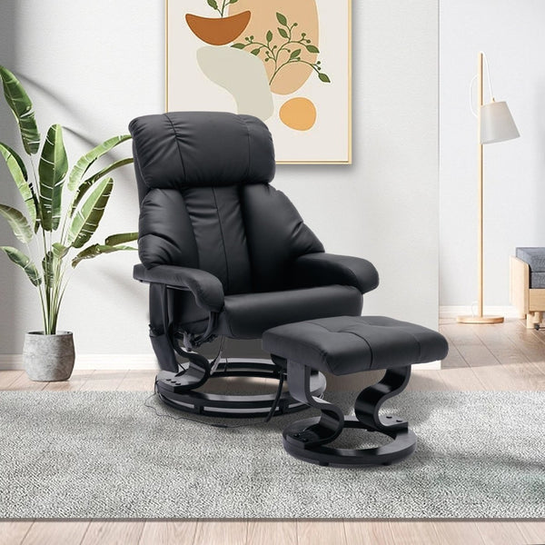 English Elm Recliner with Massage Ottoman Swivel Pu Leather Mid Century Modern Living Room Chair W1733102610