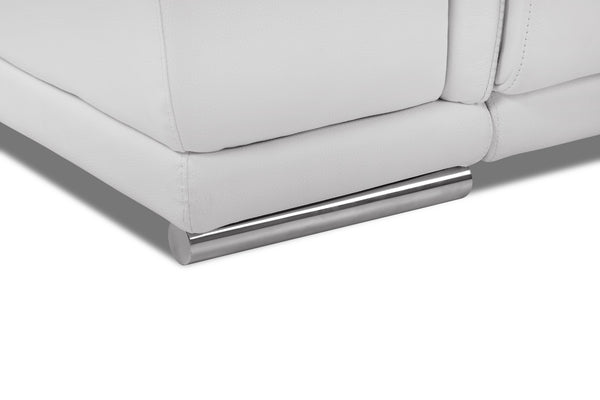 English Elm Global Top Grain Italian Leather Power Reclining Loveseat with USB Charger, Chrome Legs, High-Density Foam Cushioning White B05777773