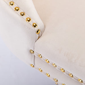 English Elm A&A Corduroy Dining Chair Set - Modern Armless Accent Side Chairs with Gold Metal Base, Tufted Beige Upholstery W114367602 W114367602