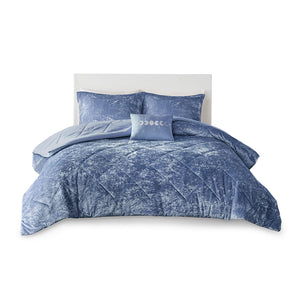 English Elm Twin/Twin Velvet Felicia Comforter Set in Periwinkle Crushed Velvet with Quilted Diamond Top & Pillow B03595987