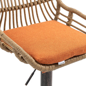 English Elm Modern Swivel Bar Stools Set of 2 Adjustable Counter Height Chairs with Linen Seat, Retro Rattan Back, 360° Rotation and Footrest, Vintage Gold Base, Durable Indoor/Outdoor Seating (Seat Height 25.6–33.9") Orange W39594824