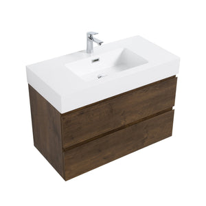 English Elm Alice 36" Walnut Floating Bathroom Vanity With Integrated Sink - Modern Design, Ample Storage Space! W1865S00018