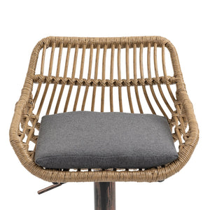 English Elm Modern Swivel Bar Stools Set of 2 Adjustable Counter Height Chairs with Linen Seat, Retro Rattan Back, 360° Rotation and Footrest, Vintage Gold Base, Durable Indoor/Outdoor Seating (Seat Height 25.6–33.9") Gray W39594823