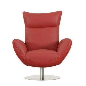 English Elm Global Modern Genuine Italian Leather Recliner Chair in Red with 3-Layer Foam, Chrome Base, Solid Wood Frame B05777799