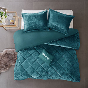 English Elm Twin/Twin Velvet Duvet Cover Set Felicia - Teal Crushed Velvet, Quilted Diamond Top, Sham & Pillow Included, Machine Washable B03596056