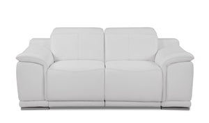 English Elm Global Top Grain Italian Leather Power Reclining Loveseat with USB Charger, Chrome Legs, High-Density Foam Cushioning White B05777773