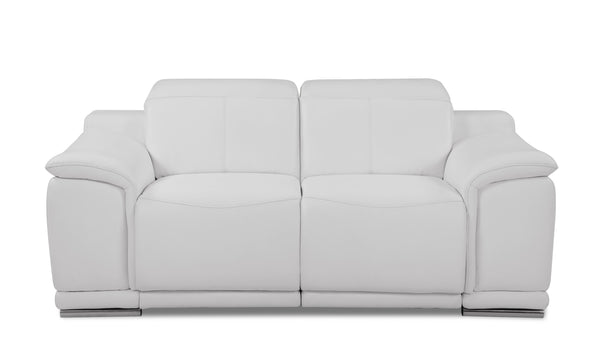 English Elm Global Top Grain Italian Leather Power Reclining Loveseat with USB Charger, Chrome Legs, High-Density Foam Cushioning White B05777773