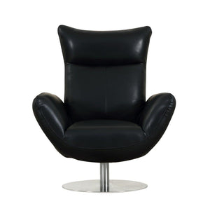English Elm Global 22" Modern Genuine Italian Leather Lounge Chair with 3-Layer Foam, Stainless Chrome Base, Luxurious Comfort Black B05777796