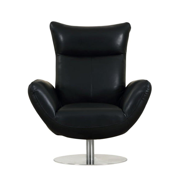 English Elm Global 22" Modern Genuine Italian Leather Lounge Chair with 3-Layer Foam, Stainless Chrome Base, Luxurious Comfort Black B05777796