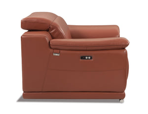 English Elm Global United Top-Grain Italian Leather Power Recliner in Camel with USB, Chrome Legs, Plush Foam Comfort B05777766