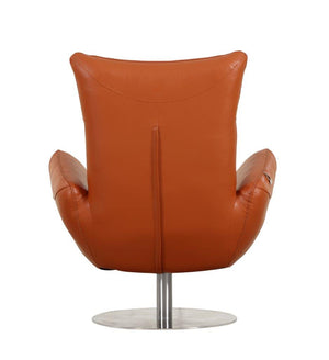 English Elm Global 22" Modern Genuine Italian Leather Lounge Chair with 3-Layer Foam, Stainless Chrome Base, Luxurious Comfort Orange B05777798