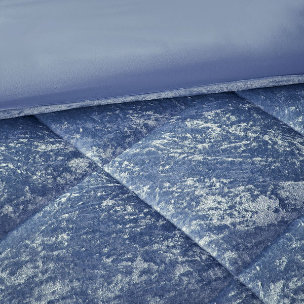English Elm King/Cal King Velvet Duvet Cover Set in Periwinkle Crushed Velvet with Quilted Diamond Texture, Pillow B03596097