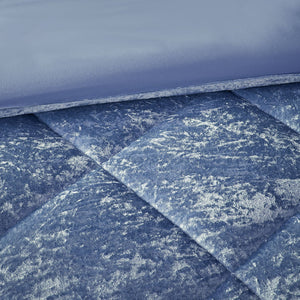 English Elm Twin/Twin Periwinkle Velvet Duvet Cover Set with Quilted Diamond Texture, Sham & Embroidered Pillow B03596095