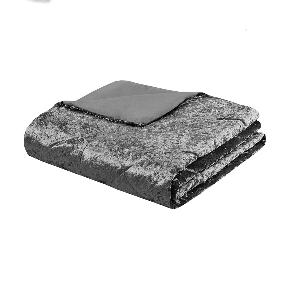 English Elm Twin/Twin Felicia Velvet Duvet Cover Set with Quilted Diamond Top, Grey Crushed Velvet, Pillow Accent, Machine Washable B03596049