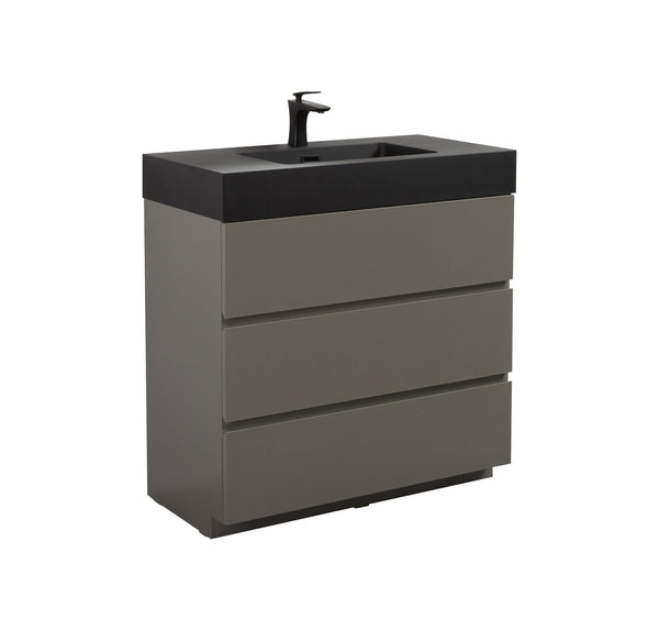 English Elm Alice 36" Gray Bathroom Vanity With Black Sink Basin, Stylish Storage Solution For Modern Spaces W1865S00030